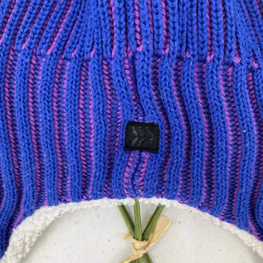 All In Motion Blue Purple Stripe Knit Faux Sherpa Trapper Ear Beanie Youth Hat